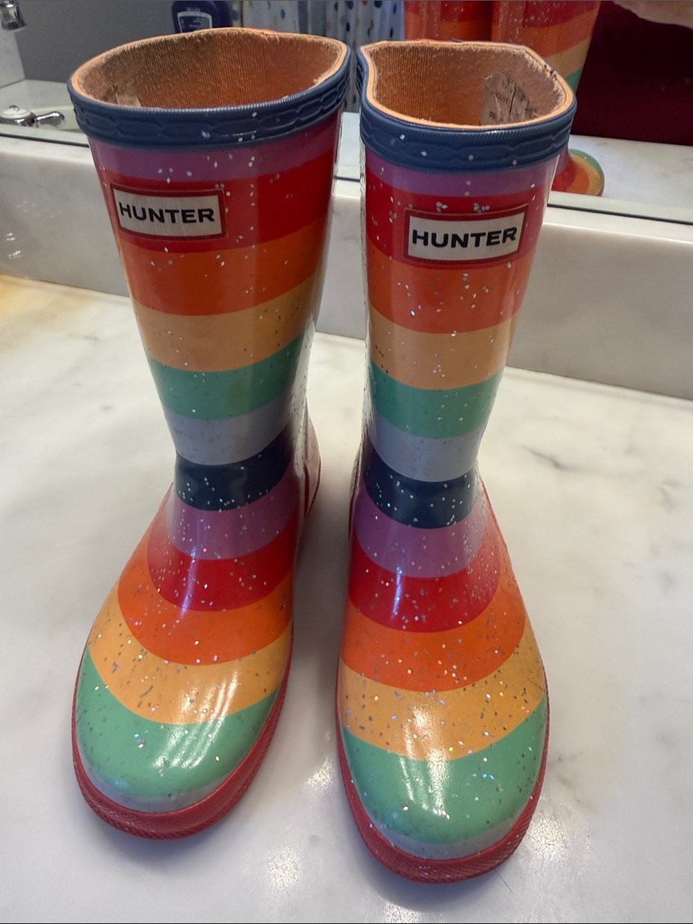 Hunter Rainbow Striped Kids Rain Boots sz 1/2